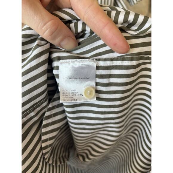 Akris Pinto Shirt Dress 14 Vertical Stripe Green White Natural Minimal Quiet Lux - Picture 6 of 11